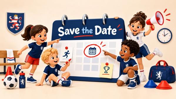 Bild zeigt eine Gruppe vor einer Flipchart mit der Aufschrift „Save the date“.